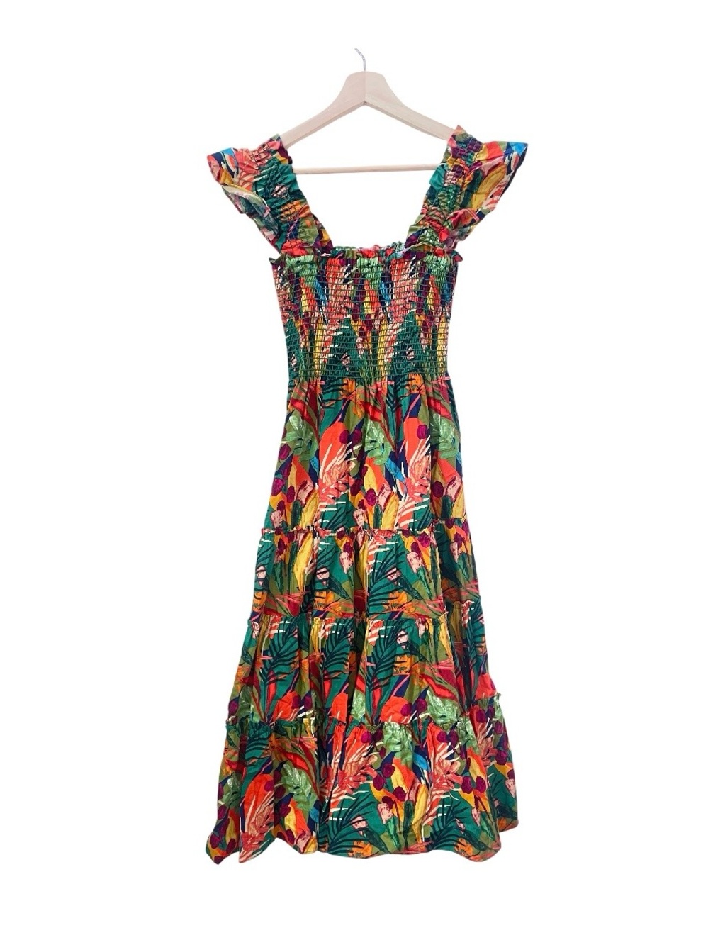 ⁠o.p.t. Calypso Tropical Print Smocked Midi Dress Small Tuckernuck 100% Cotton